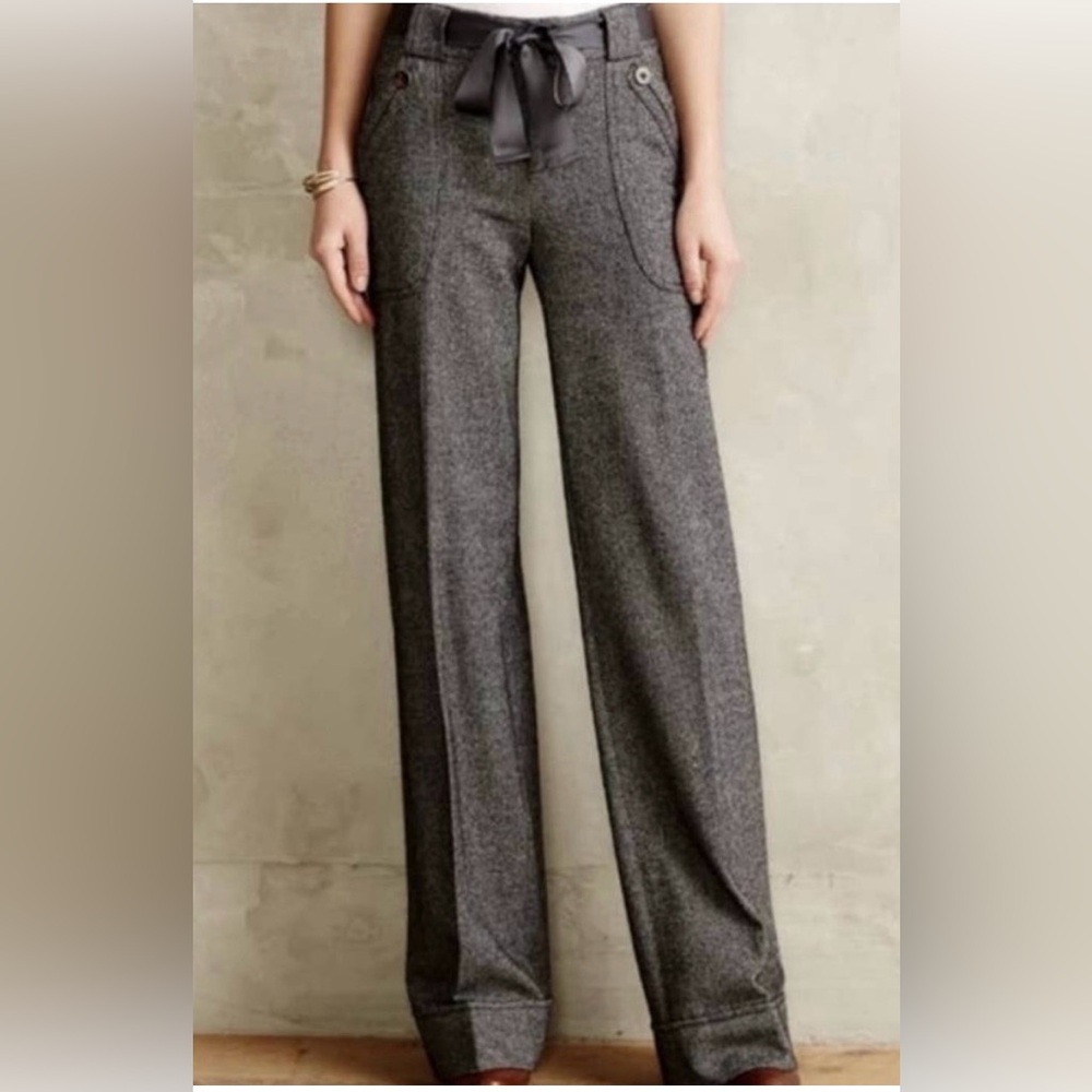 Anthropologie Gray Wide-Leg Wool Blend Trousers NWT